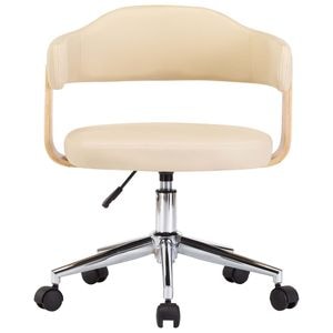 Scaun de bucatarie pivotant vidaXL, 1 buc., 49.5 x 51.5 x 94 cm, Lemn/Piele ecologica, Crem