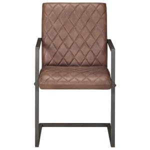 Scaune de bucatarie tip consola vidaXL, 6 buc., 51 x 56 x 91 cm, Metal/Piele naturala, Maro