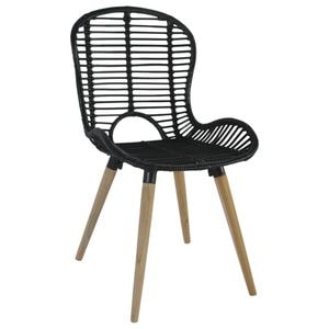 Scaune de bucatarie vidaXL, 2 buc., 48 x 64 x 85 cm, Lemn/Ratan, Negru