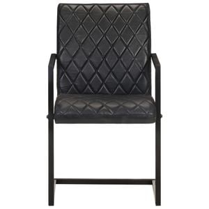 Scaune de bucatarie vidaXL, cantilever, 6 buc., 51 x 56 x 91 cm, Metal/Piele naturala, Negru