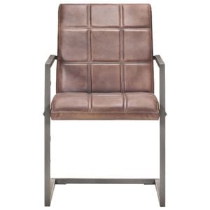 Scaune de bucatarie tip consola vidaXL, 2 buc., 51 x 56 x 91 cm, Metal/Piele naturala, Maro