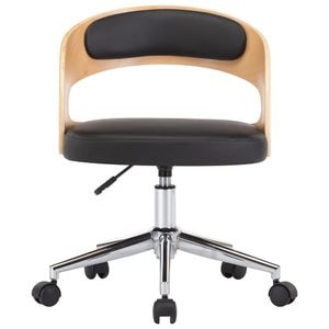 Scaune de bucatarie pivotante vidaXL, 1 buc., 48 x 53 x 66 cm, Lemn/Piele ecologica, Negru