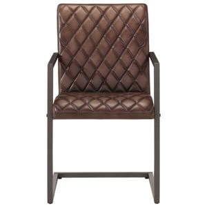 Scaune de bucatarie vidaXL, cantilever, 2 buc., 51 x 56 x 91 cm, Metal/Piele naturala, Maro