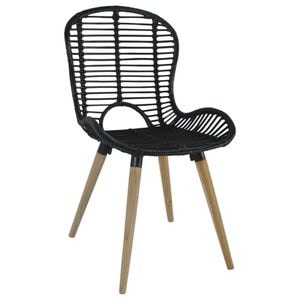 Scaune de bucatarie vidaXL, 6 buc., 48 x 64 x 85 cm, Lemn/Ratan, Negru