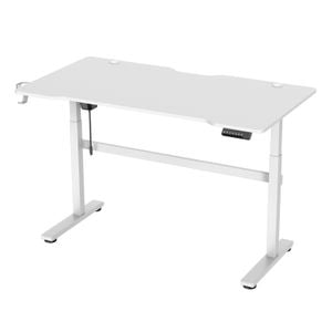 Birou de gaming reglabil electric DELTACO GAMING, 140x75x73/118, management cabluri, suport pentru pahare si casti, alb