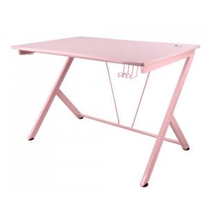 Birou de gaming DELTACO GAMING, 116x75x75cm, picioare metalice, suprafata tratata din PVC, suport incorporat pentru casti, roz