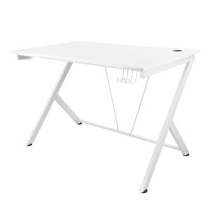 Birou de gaming DELTACO GAMING, 116x75x75cm, picioare metalice, suprafata tratata din PVC, suport incorporat pentru casti, alb