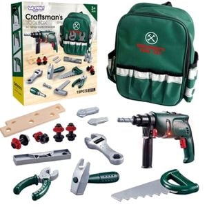 Set creativ instrumente de bricolaj idealStore Craftman's, 30 x 26 x 11 cm, cu diferite accesorii multifunctionale, 3 ani+