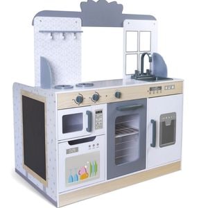 Bucatarie 2in1 cu Restaurant idealStore KitchenRestaurant din Lemn Fara margini Ascutite dotata cu Aragaz Frigider, Chiuveta, Masina de Spalat Vase, Masa, Scaune