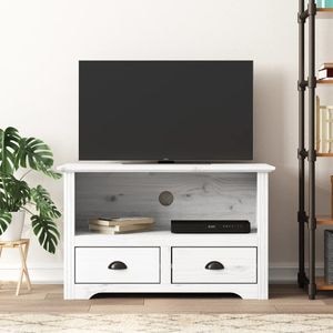 Comoda TV cu 2 sertare vidaXL BODO, alb, 91x43x56 cm, lemn masiv de pin