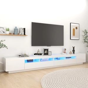 Comoda TV cu lumini LED vidaXL, alb extra lucios, 300x35x40 cm