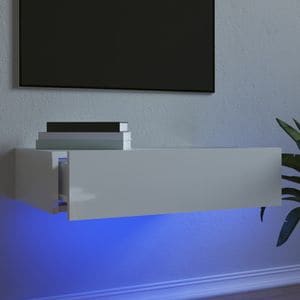 Comoda TV cu lumini LED vidaXL, alb extralucios, 60x35x15,5 cm