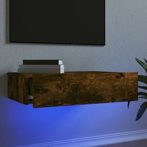 Comoda TV cu lumini LED vidaXL, stejar fumuriu, 60x35x15,5 cm