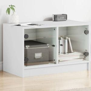 Comoda TV cu usi din sticla vidaXL, alb, 68x37x42 cm