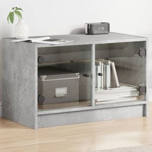 Comoda TV cu usi din sticla vidaXL, gri beton, 68x37x42 cm