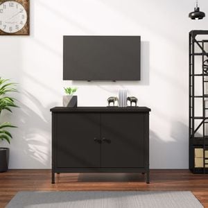 Comoda TV cu usi vidaXL, negru, 60x35x45 cm, lemn prelucrat
