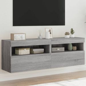 Comoda TV de perete cu LED vidaXL, 2 buc, gri sonoma, 60x30x40 cm