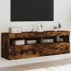 Comoda TV de perete cu LED vidaXL, 2 buc. stejar fumuriu, 60x30x40 cm