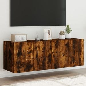 Comoda TV de perete cu LED vidaXL, 2 buc. stejar fumuriu, 60x35x41 cm