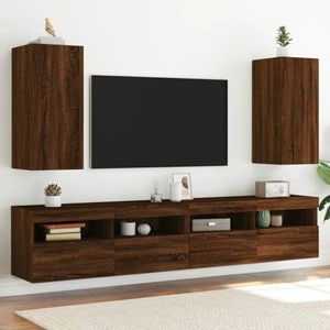 Comoda TV de perete cu LED vidaXL, 2 buc. stejar maro, 30,5x35x70 cm