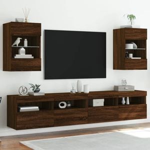 Comoda TV de perete cu LED vidaXL, 2 buc. stejar maro, 40x30x60,5cm