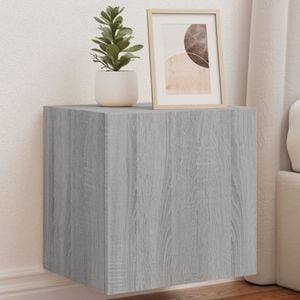 Comoda TV de perete cu lumini LED vidaXL, gri sonoma, 40,5x35x40 cm