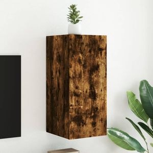 Comoda TV de perete cu lumini LED vidaXL, stejar fumuriu, 30,5x35x70cm