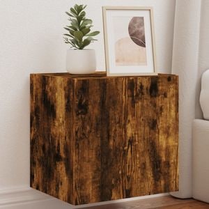 Comoda TV de perete cu lumini LED vidaXL, stejar fumuriu, 40,5x35x40cm