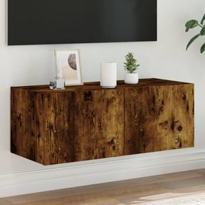 Comoda TV de perete cu lumini LED vidaXL, stejar fumuriu, 80x35x31 cm