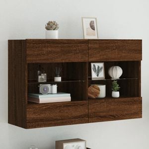 Comoda TV de perete cu lumini LED vidaXL, stejar maro, 98,5x30x60,5 cm
