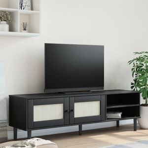 Comoda TV SENJA aspect ratan negru vidaXL, 158x40x49cm, lemn masiv pin