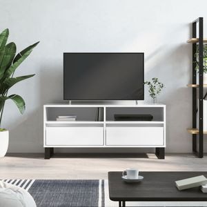 Comoda TV vidaXL, alb extralucios, 100x34,5x44,5 cm, lemn prelucrat