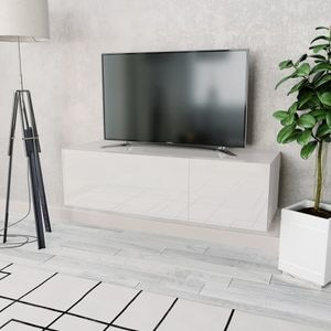 Comoda TV vidaXL, alb extralucios, 120x40x34 cm, PAL