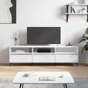 Comoda TV vidaXL, alb extralucios, 150x30x44,5 cm, lemn prelucrat