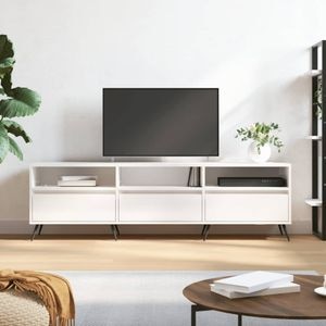 Comoda TV vidaXL, alb extralucios, 150x30x44,5 cm, lemn prelucrat