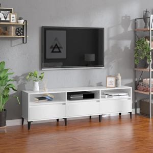 Comoda TV vidaXL, alb extralucios, 150x30x44,5 cm, lemn prelucrat