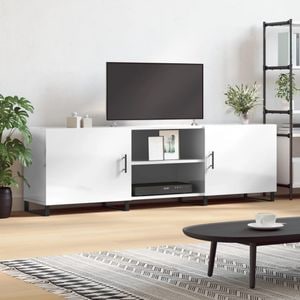 Comoda TV vidaXL, alb extralucios, 150x30x50 cm, lemn compozit