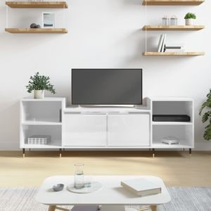 Comoda TV vidaXL, alb extralucios, 160x35x55 cm, lemn prelucrat