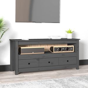 Comoda TV vidaXL, gri, 114x35x52 cm, lemn masiv de pin