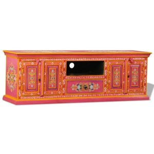 Comoda TV vidaXL, lemn masiv de mango, pictata manual, roz 