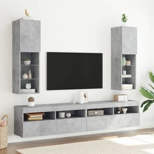 Comode TV cu lumini LED vidaXL, 2 buc., gri beton, 30,5x30x102 cm