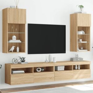 Comode TV cu lumini LED vidaXL, 2 buc., stejar sonoma, 40,5x30x90 cm
