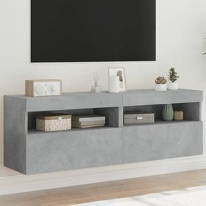 Comode TV de perete cu lumini LED 2 buc. gri beton 60x30x40 cm