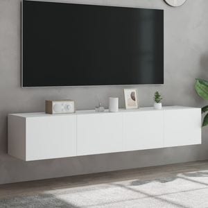 Comode TV de perete cu lumini LED vidaXL, 2 buc., alb, 80x35x31 cm
