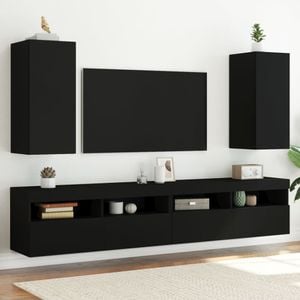 Comode TV de perete cu lumini LED vidaXL, 2 buc., negru, 30,5x35x70 cm