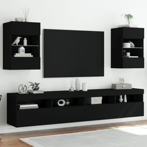 Comode TV de perete cu lumini LED vidaXL, 2 buc., negru, 40x30x60,5 cm