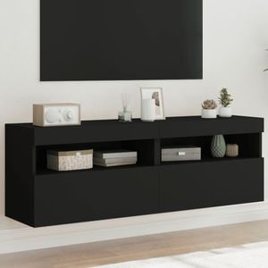 Comode TV de perete cu lumini LED vidaXL, 2 buc., negru, 60x30x40 cm