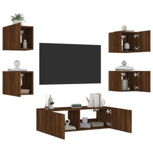 Comode TV de perete cu lumini LED vidaXL, 5 piese, stejar maro
