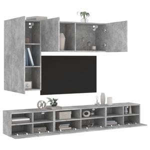 Comode TV de perete vidaXL, 5 piese, gri beton, lemn prelucrat