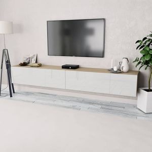 Comode TV vidaXL, 2 buc, PAL, 120x40x34 cm, alb lucios si stejar